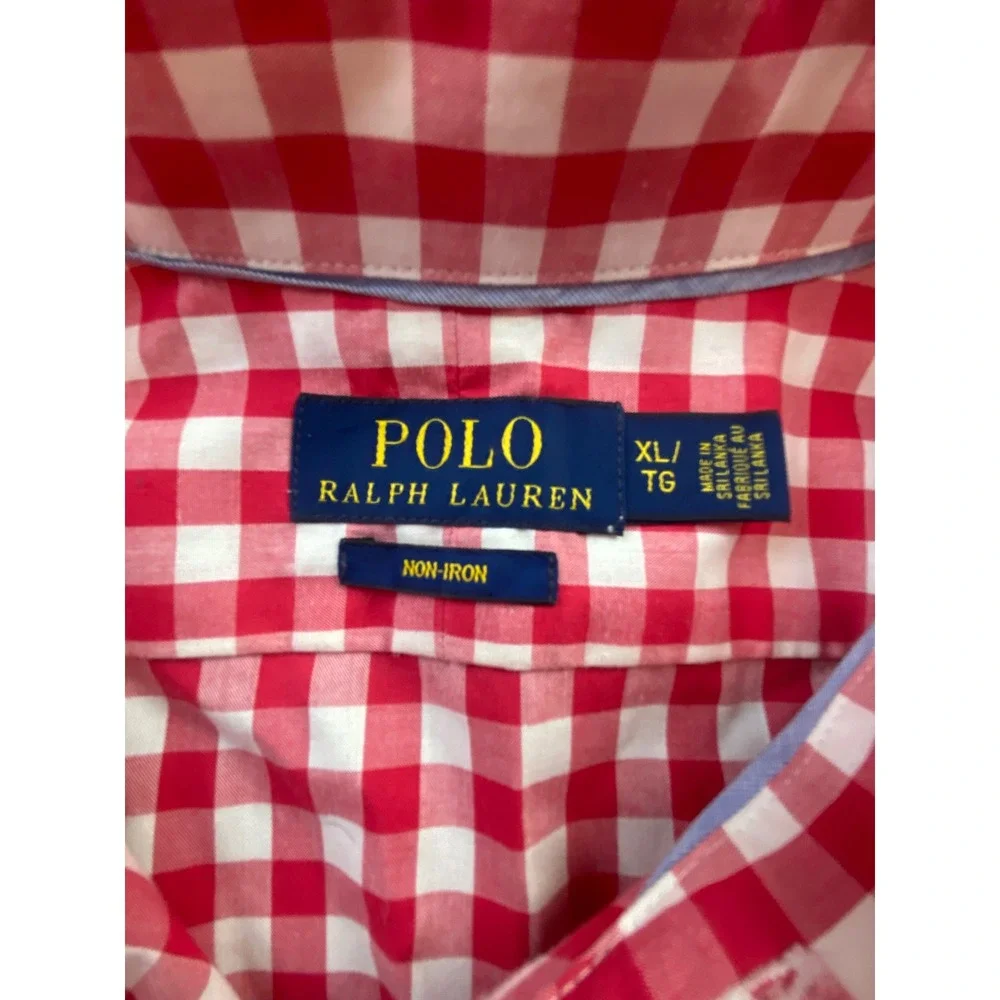 Polo Ralph Lauren Mens XL Gingham Shirt Red White Non-Iron Long Sleeve Button